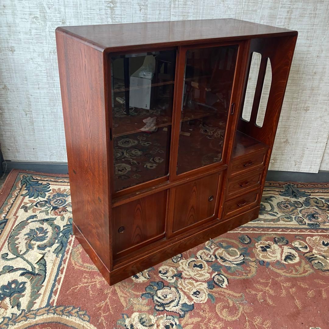 昭和レトロ 無垢材 茶箪笥 茶棚 ガラス戸 サイドボード 古家具 古民家 古道具