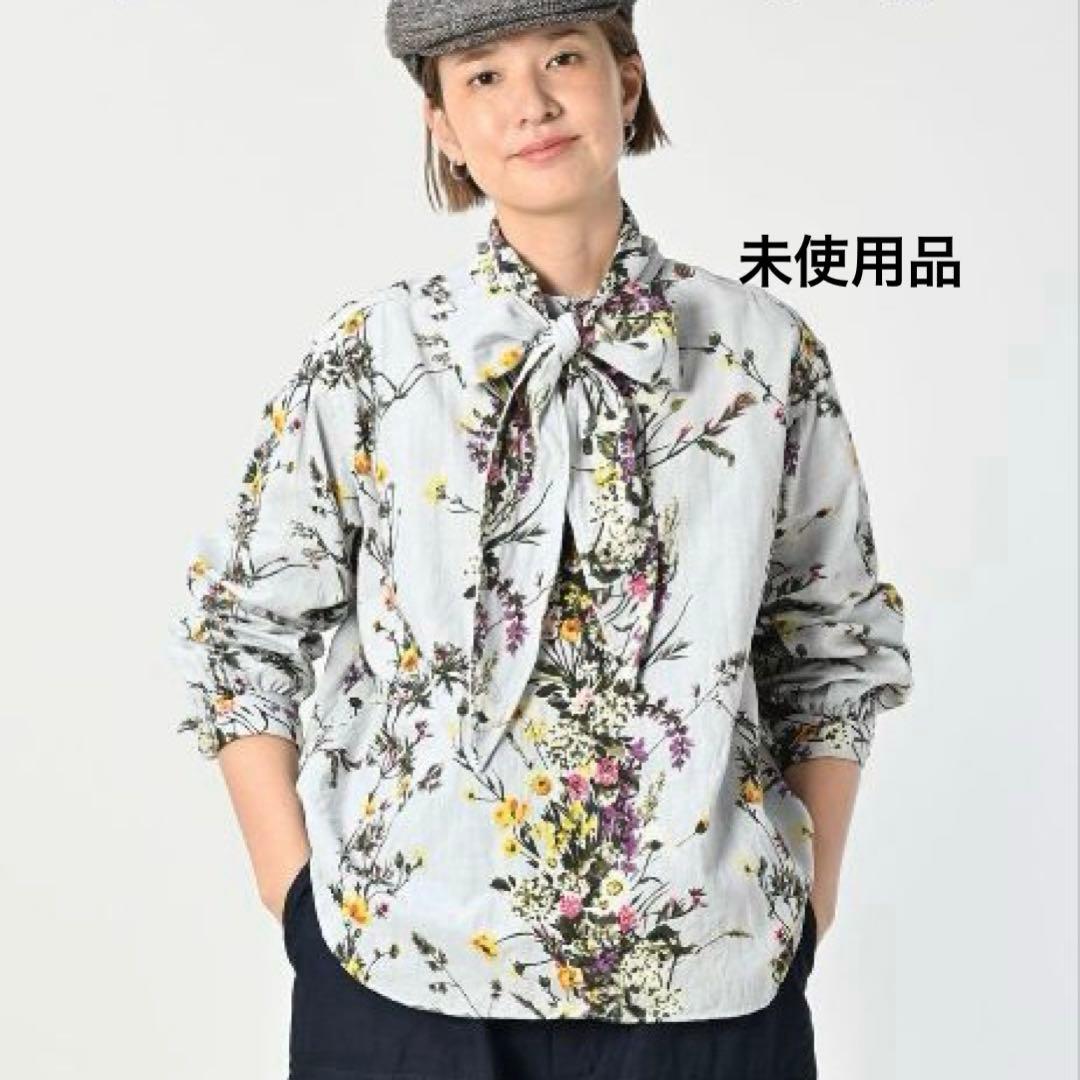 未使用品45R インドカディブーケストライププリントのリボンブラウス 45rpm