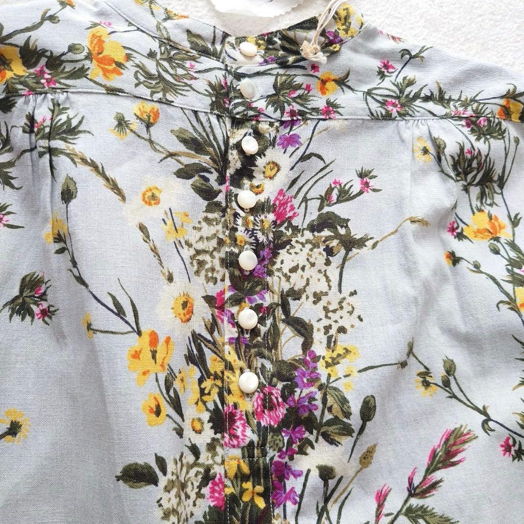 未使用品45R インドカディブーケストライププリントのリボンブラウス 45rpm