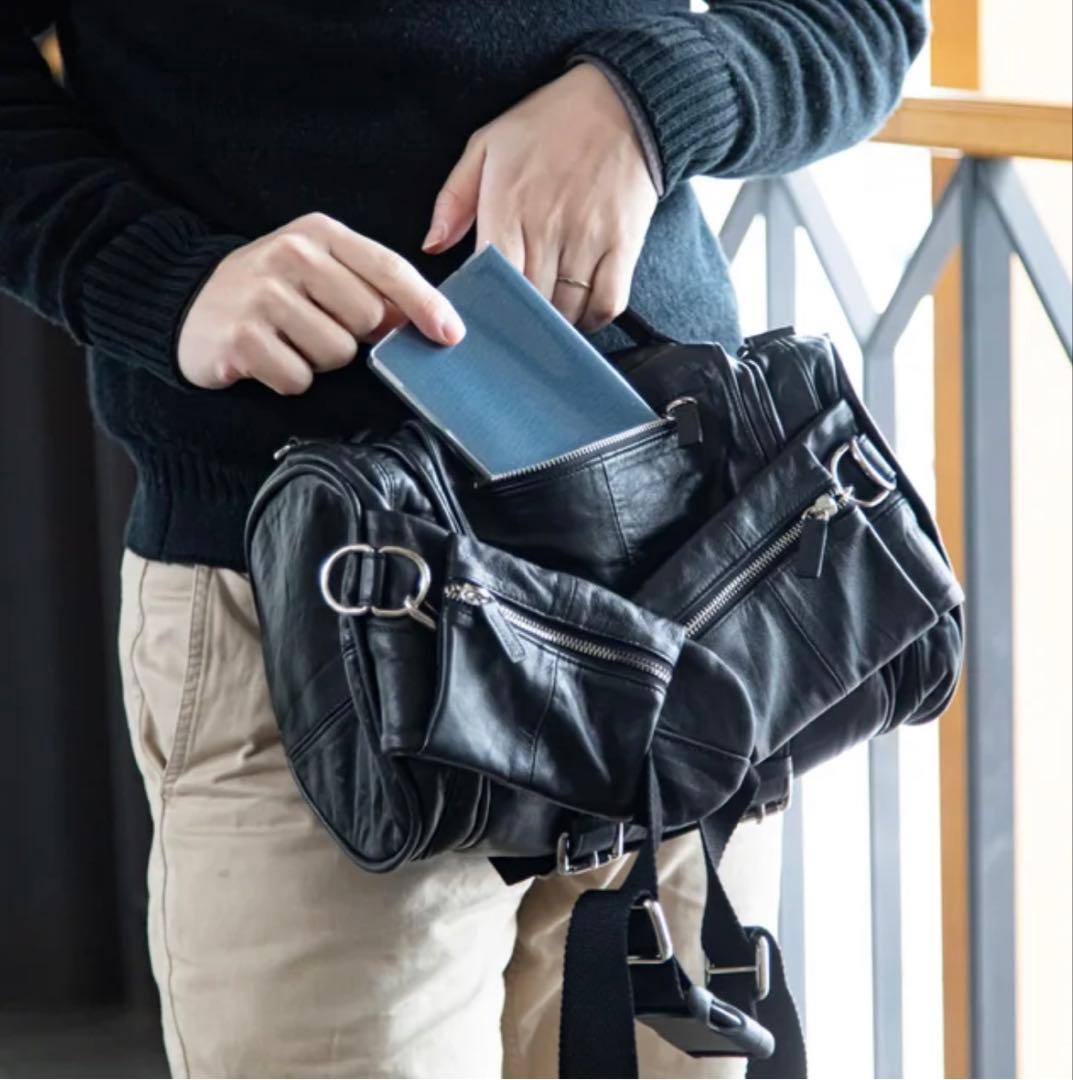 MAKUAKE 4way 高級再生レザー　ドラムバッグ　ブラック