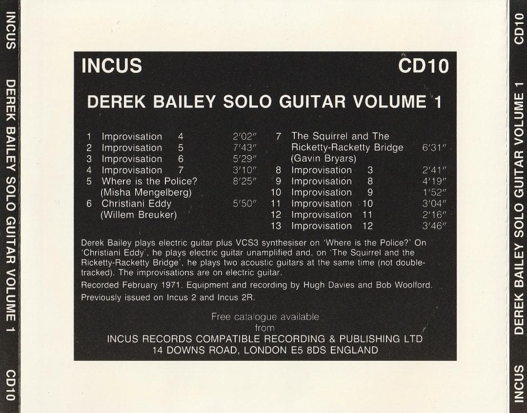 その他 Derek Bailey : Solo Guitar Volume 1