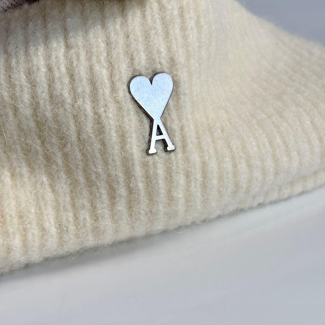 極美品 ami アミパリス ハートA ニット帽 ビーニー アルパカ混 アイボリー
