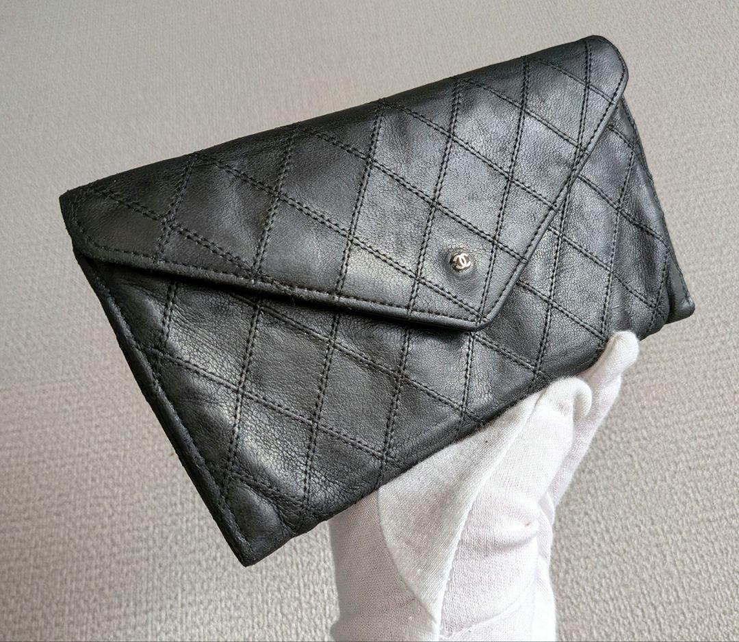 シャネル　ビコローレ　長財布　黒　ラムスキン　チェーン　ショルダー　ポーチ