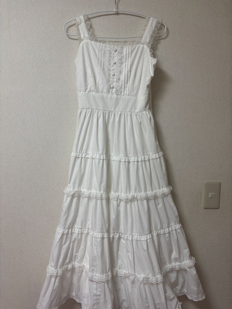 evelyn レースフリルティアードワンピース ホワイト オフ白