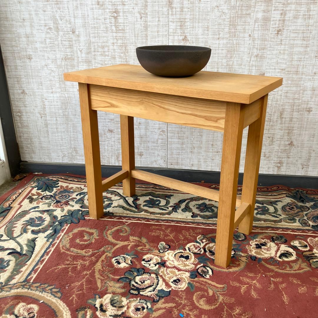 モダンレトロ 無垢材 陶器製 洗面台 流し台 カウンターテーブル 古道具 古家具