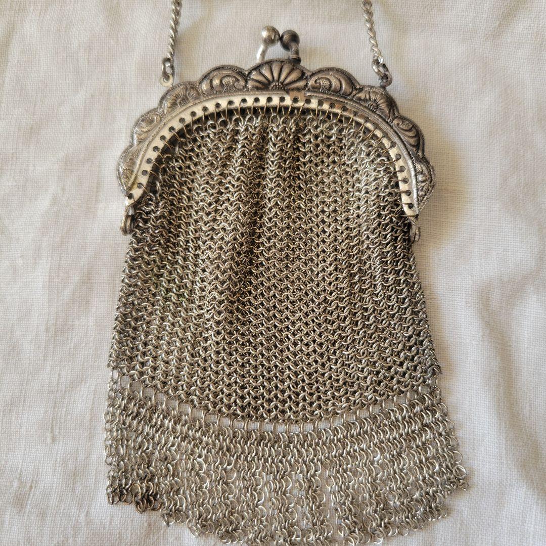 フランス　アンティーク　メタルメッシュパース　シャトレーン