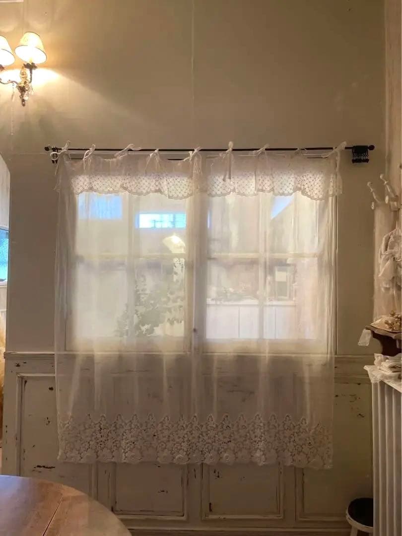 フランスアンティーク　手刺繍　レースカーテン