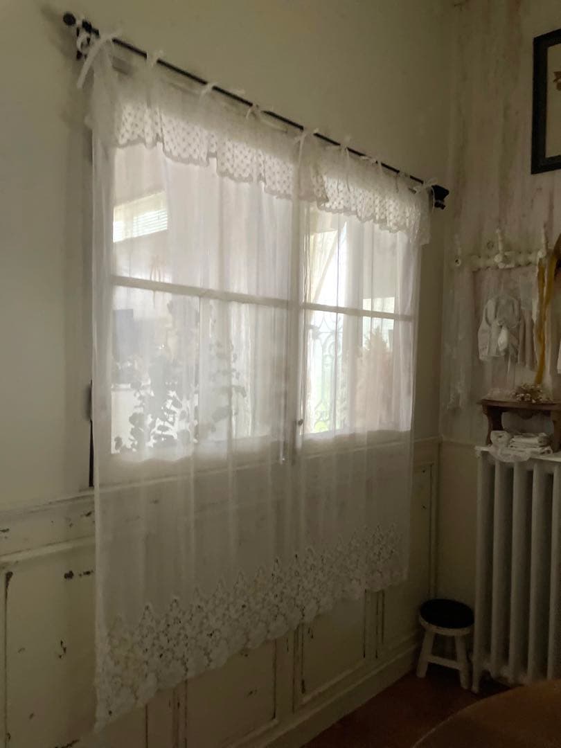 フランスアンティーク　手刺繍　レースカーテン