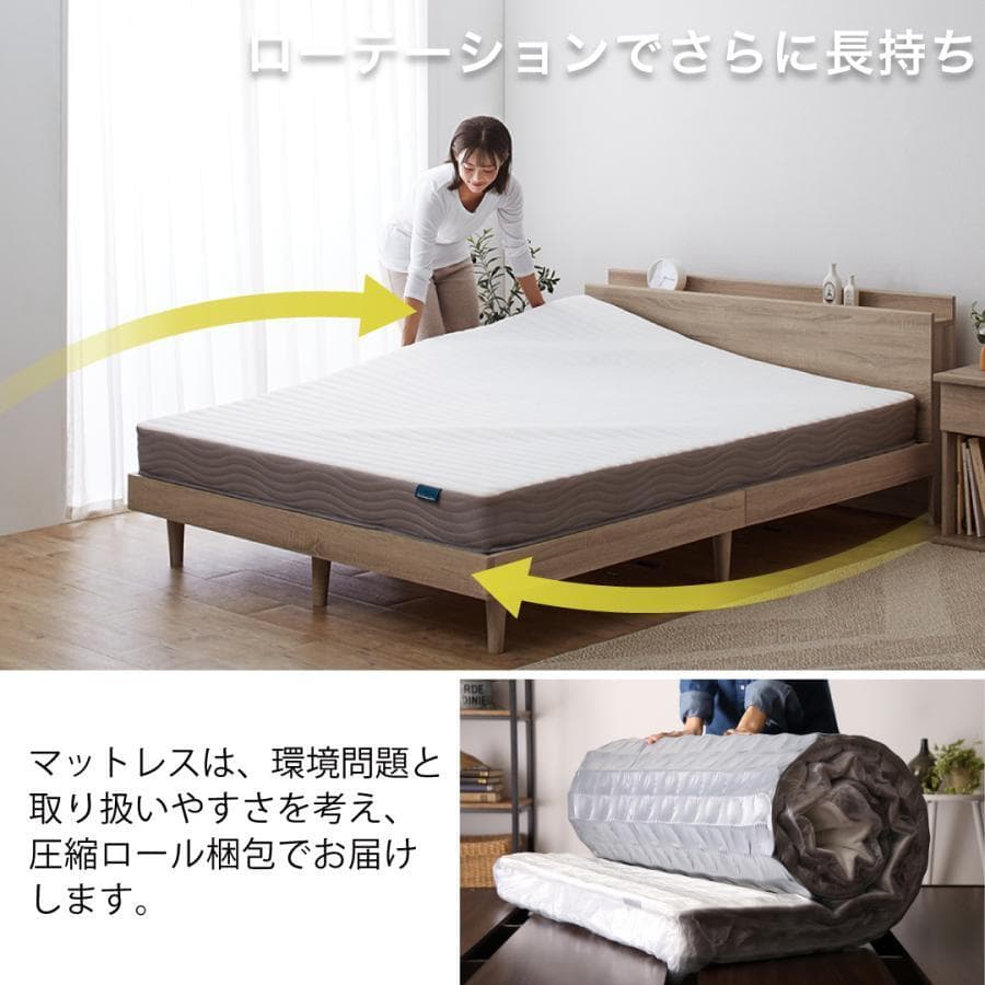 未使用訳あり　真空圧縮ロールでお届け ボンネルコイルマットレス　ダブル　ブラック