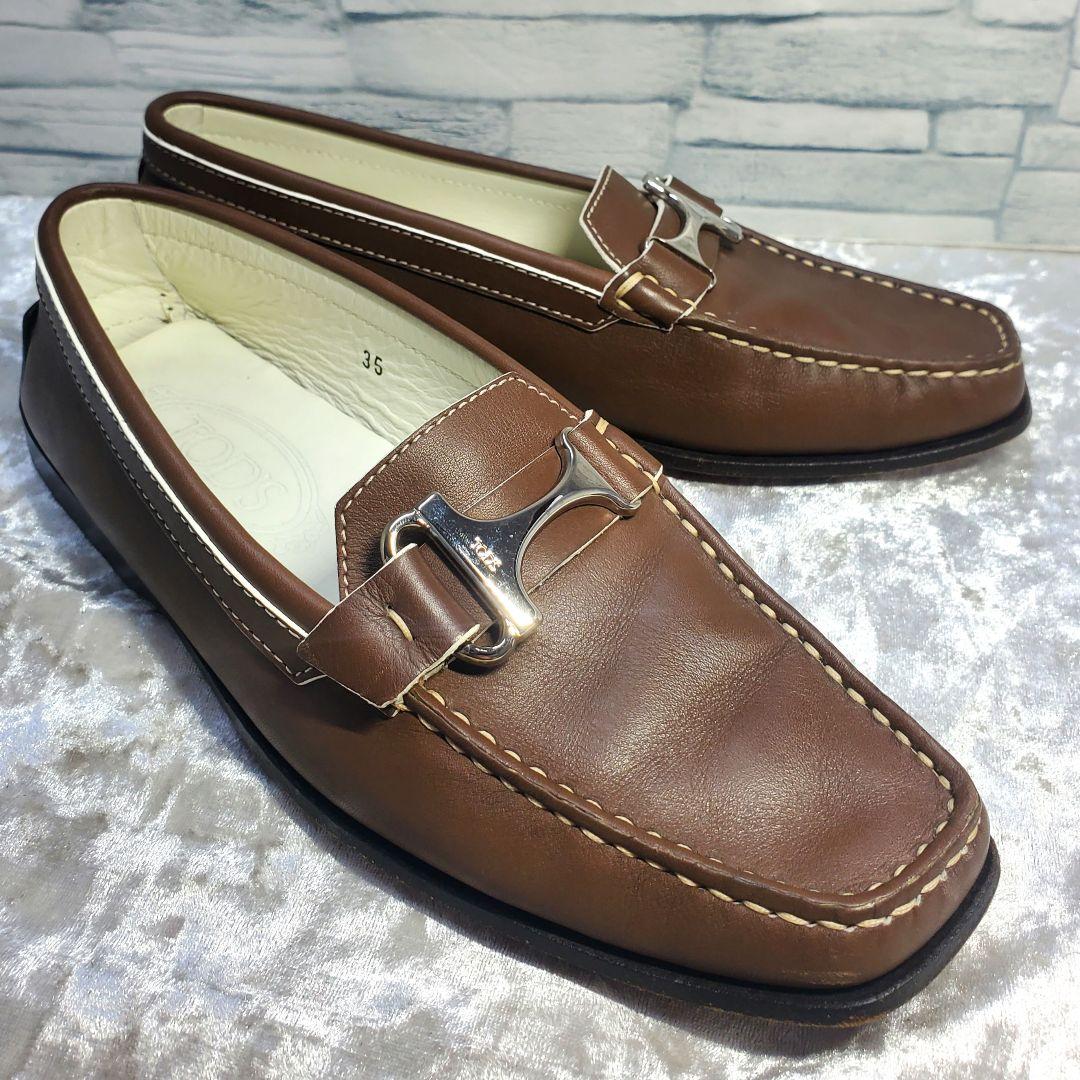【極美品】✨TOD'S トッズ 22cm ローファー 革靴 T金具 茶系 35