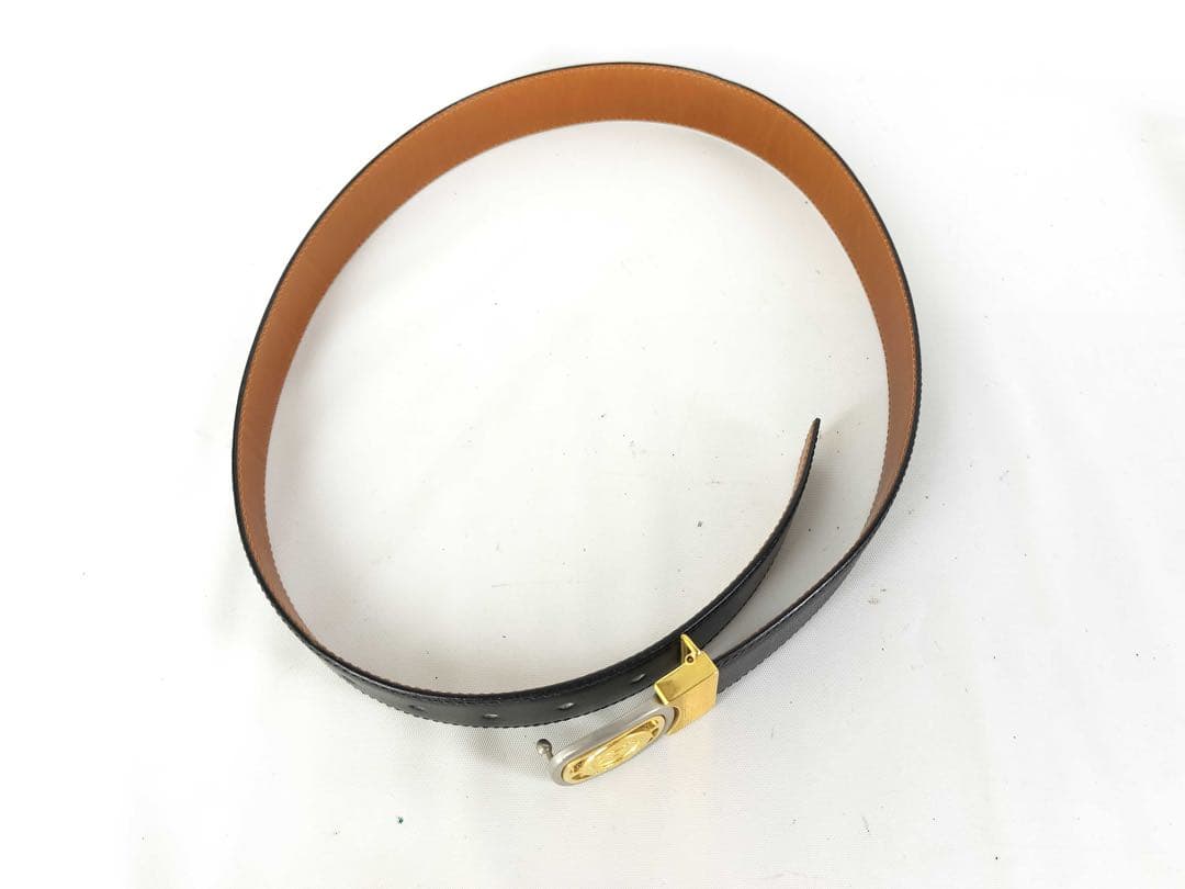 CELINE セリーヌ レザー ベルト M09 金具 ゴールド×シルバー