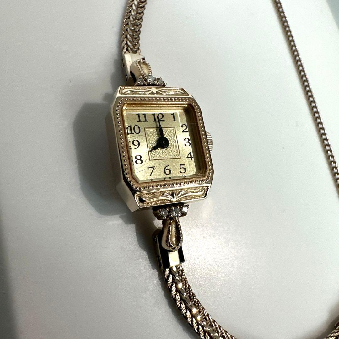 【電池切れ】agate（アガット） クラシック スクエア ダイヤ K10 腕時計