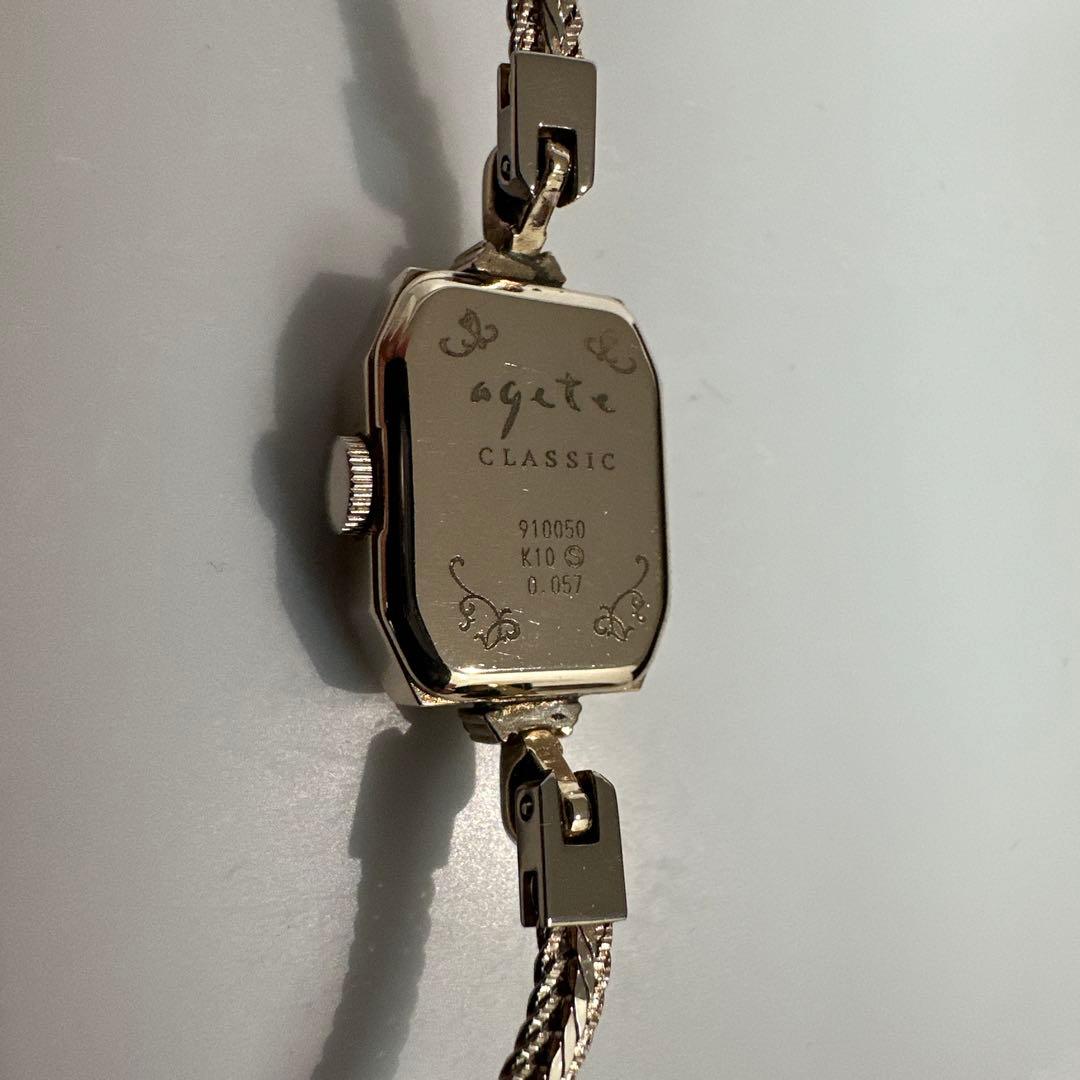 【電池切れ】agate（アガット） クラシック スクエア ダイヤ K10 腕時計