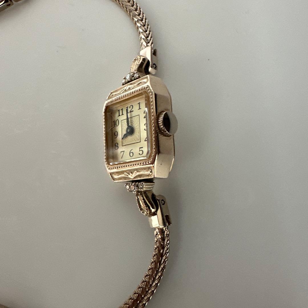 【電池切れ】agate（アガット） クラシック スクエア ダイヤ K10 腕時計