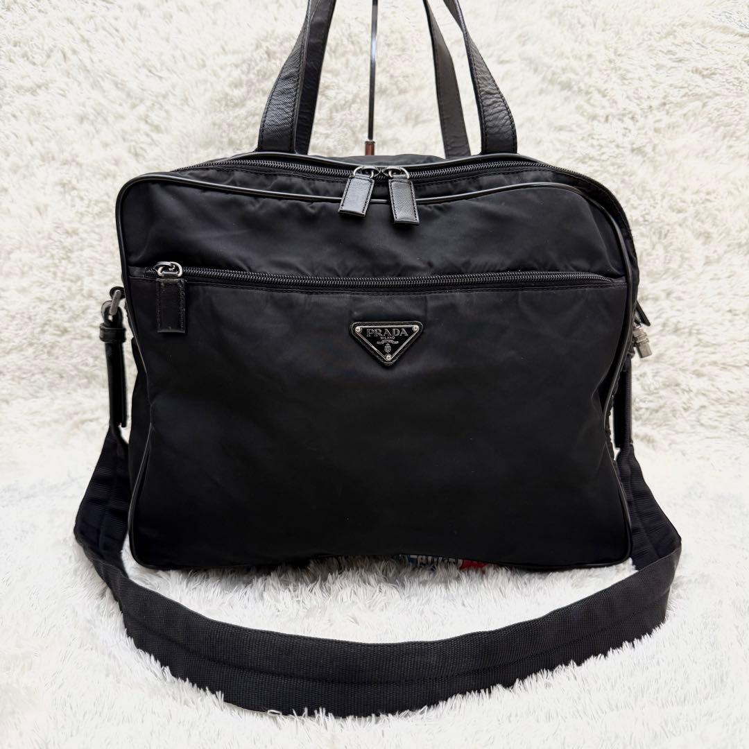 PRADAプラダ2wayバッグ ビジネスバッグ 三角ロゴボストン テスート 黒