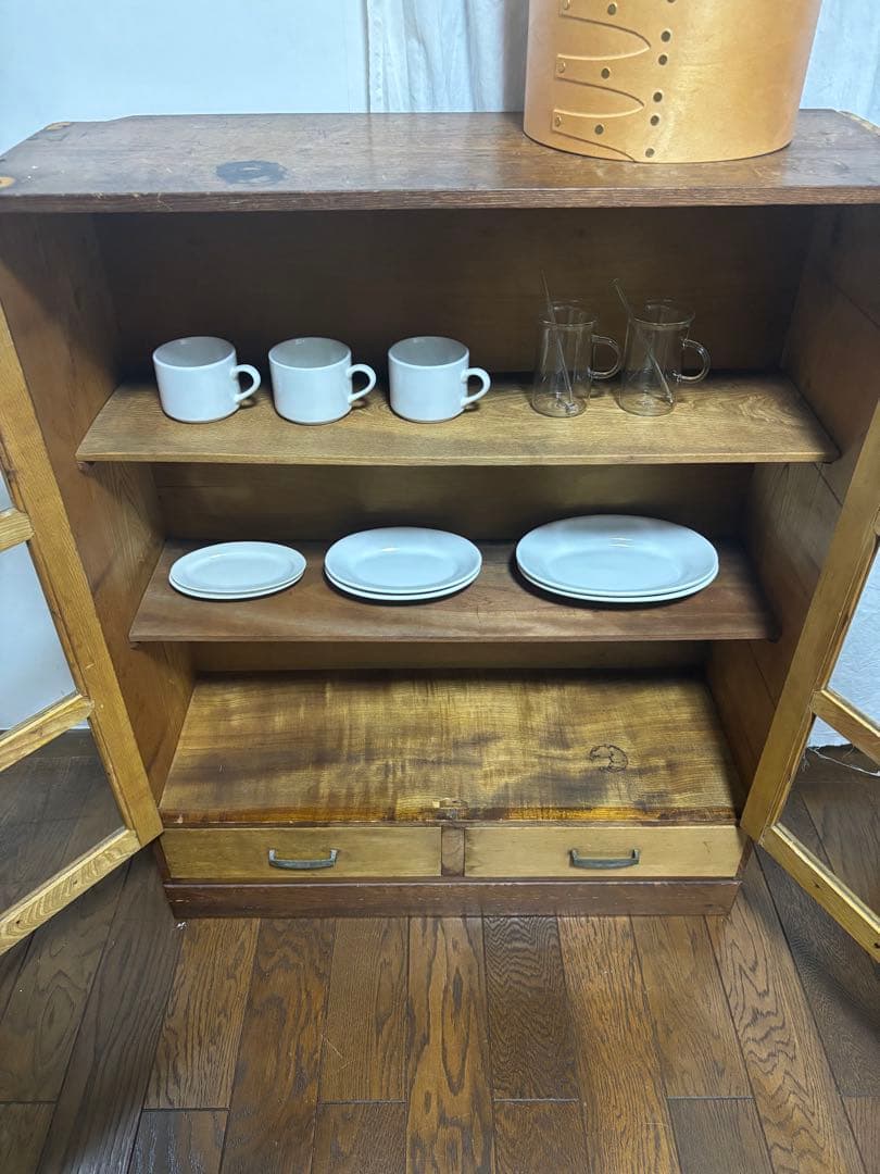 木製キャビネット ガラス扉付き　アンティーク　ヴィンテージ レトロ