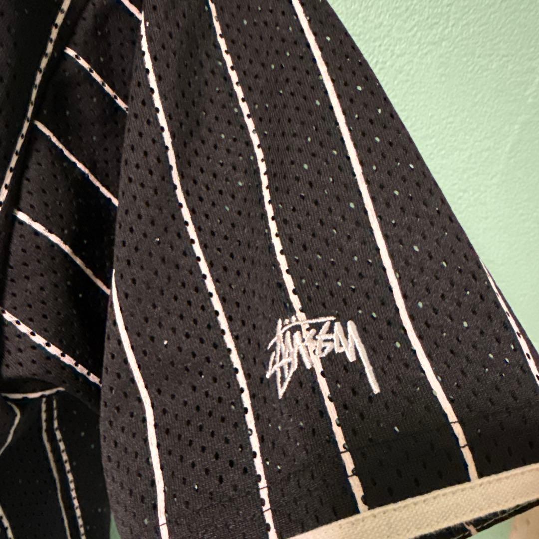STUSSY ストライプ メッシュベースボールシャツ　ゲームシャツ