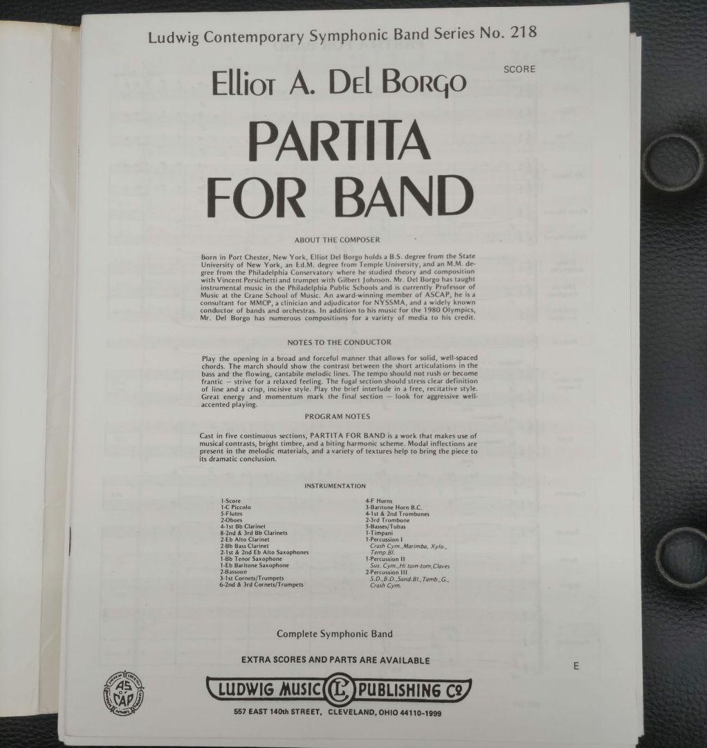 デル・ボルゴ　吹奏楽のためのパルティータ