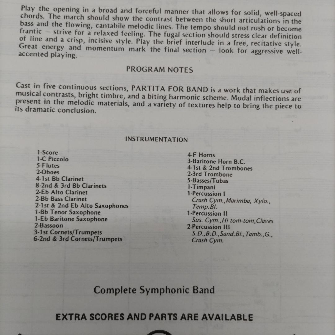 デル・ボルゴ　吹奏楽のためのパルティータ