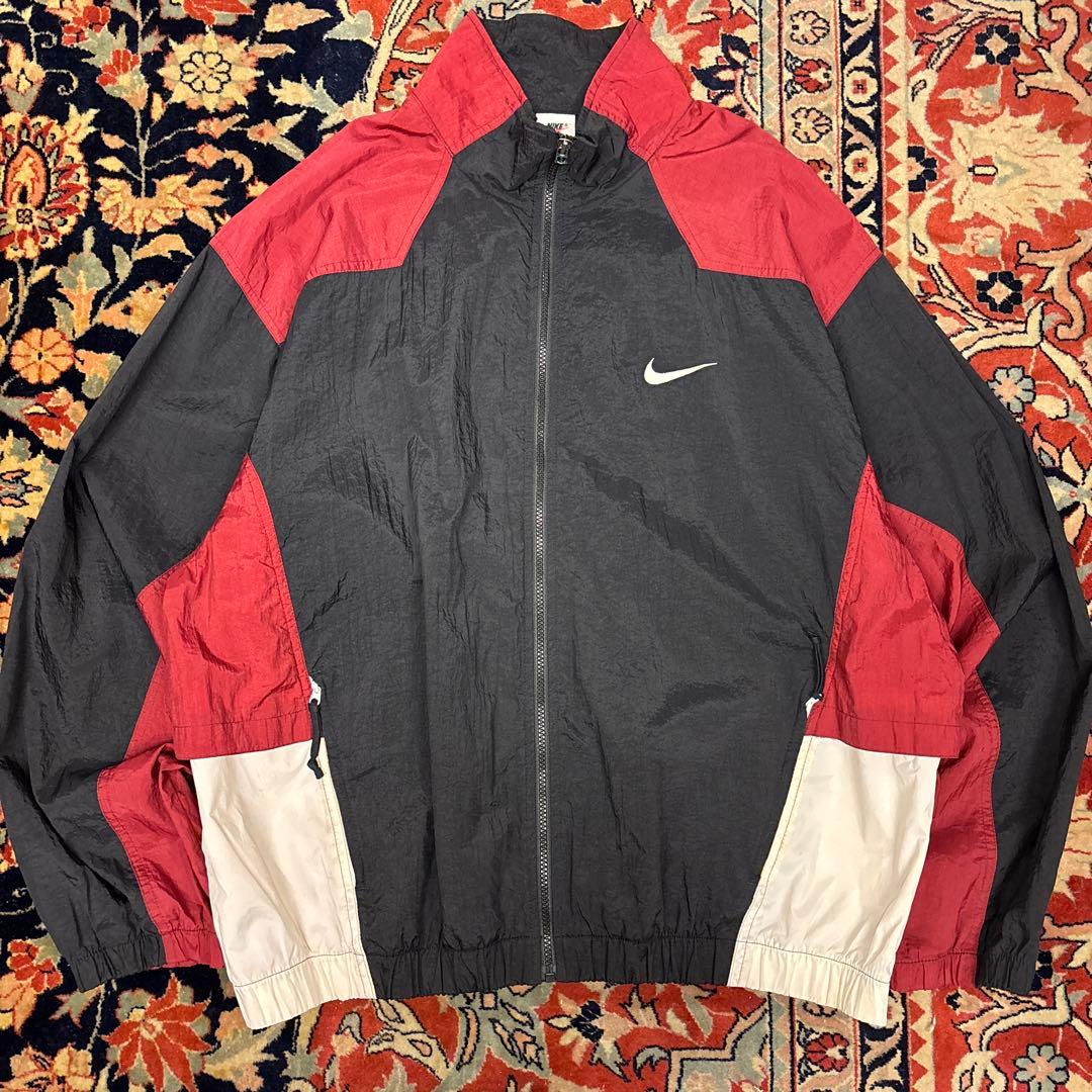 希少・90s 白タグNIKE ナイロンジャケット XL 背面ビッグスウォッシュ