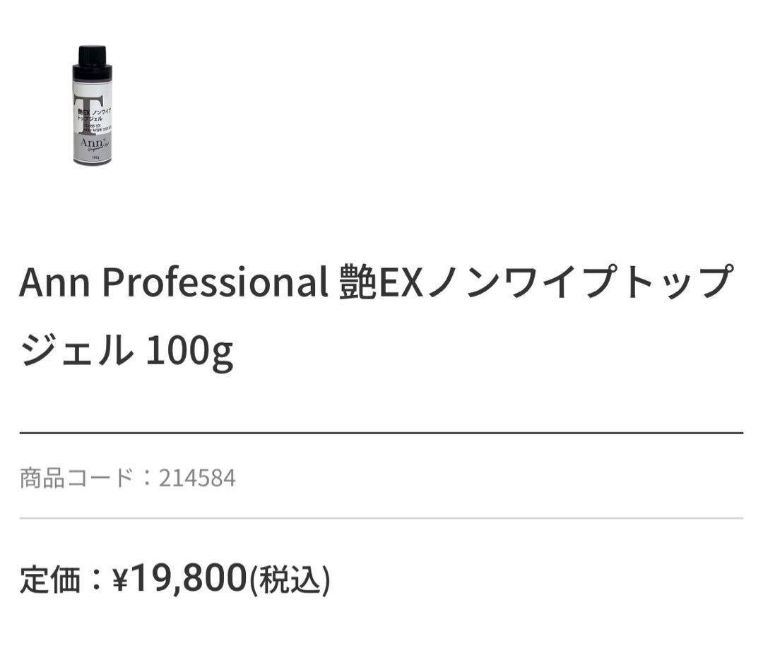 Ann Professional 艶EXノンワイプトップジェル 100g残量9割