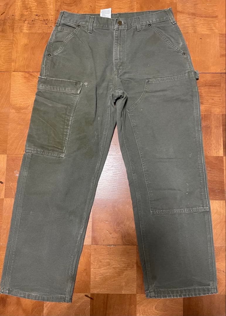 Carhartt ダブルニー 33x30 オリーブグリーン カスタム