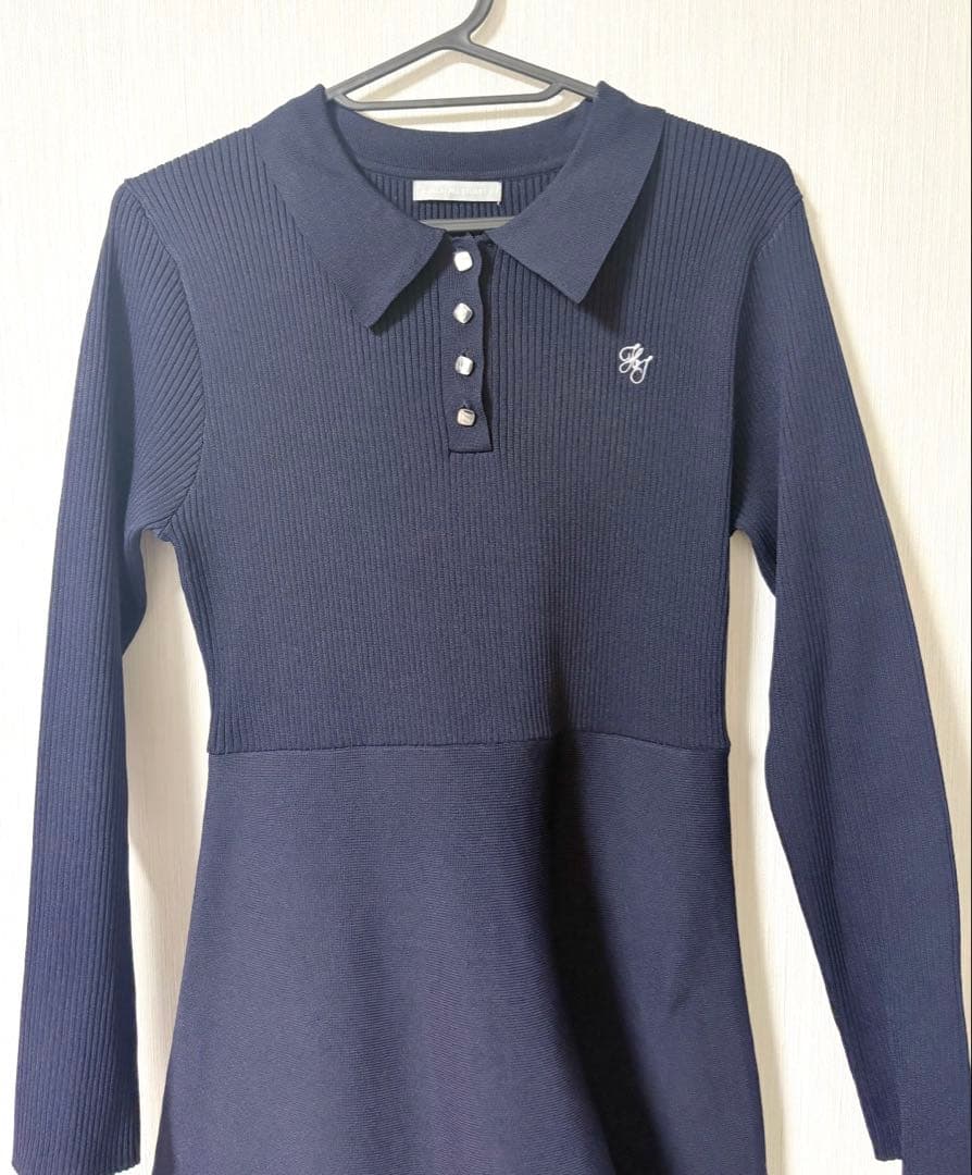 長袖ポロネックニットワンピース