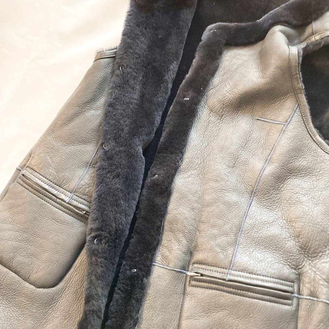 Zelal 元町ゼラール 羊革 ムートン ロングベスト リバーシブル ネイビー