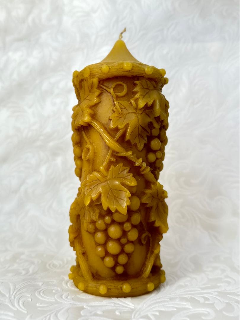 蜜蝋キャンドル ブドウと葉の彫刻 約16cm カメヤマローソク