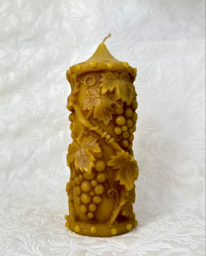 蜜蝋キャンドル ブドウと葉の彫刻 約16cm カメヤマローソク