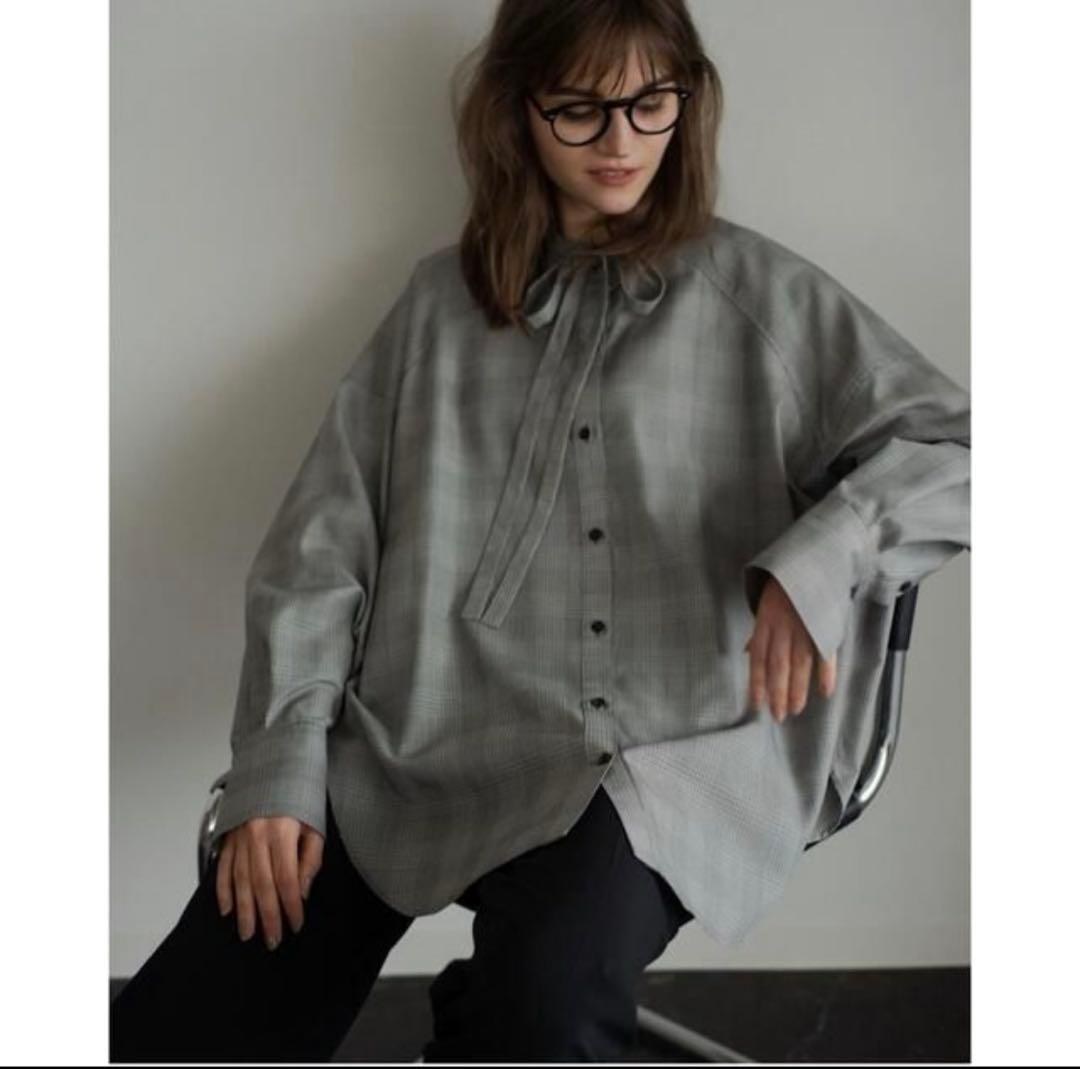 OHGA オーガ　グレー チェック柄 ボウタイシャツ