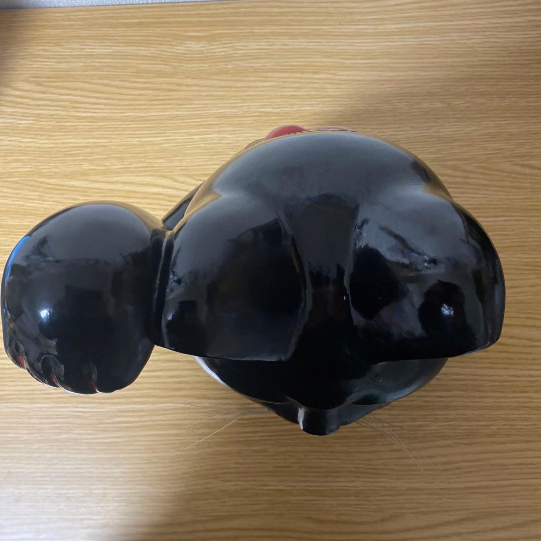 【特大】黒招き猫　開運黒手長小判猫（右手）10号　高さ35cm 黒猫　貯金箱