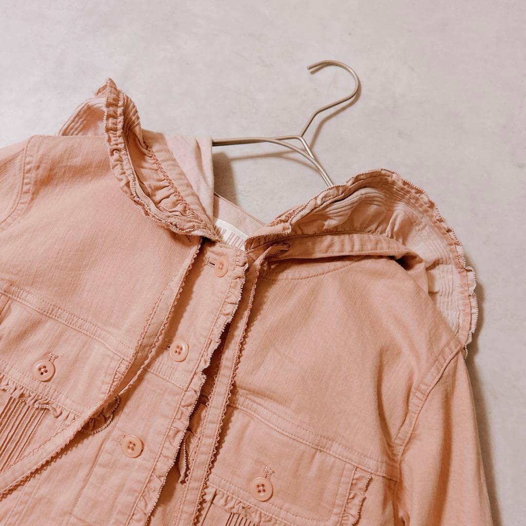 ピンクハウス デニム調 ブラウス ピンタック フリル　リボン フード ジャケット