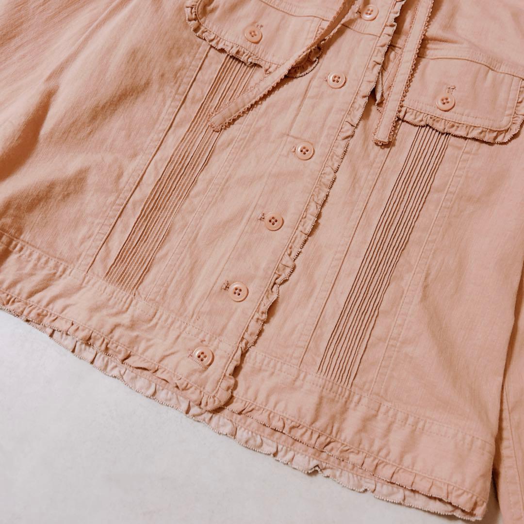 ピンクハウス デニム調 ブラウス ピンタック フリル　リボン フード ジャケット