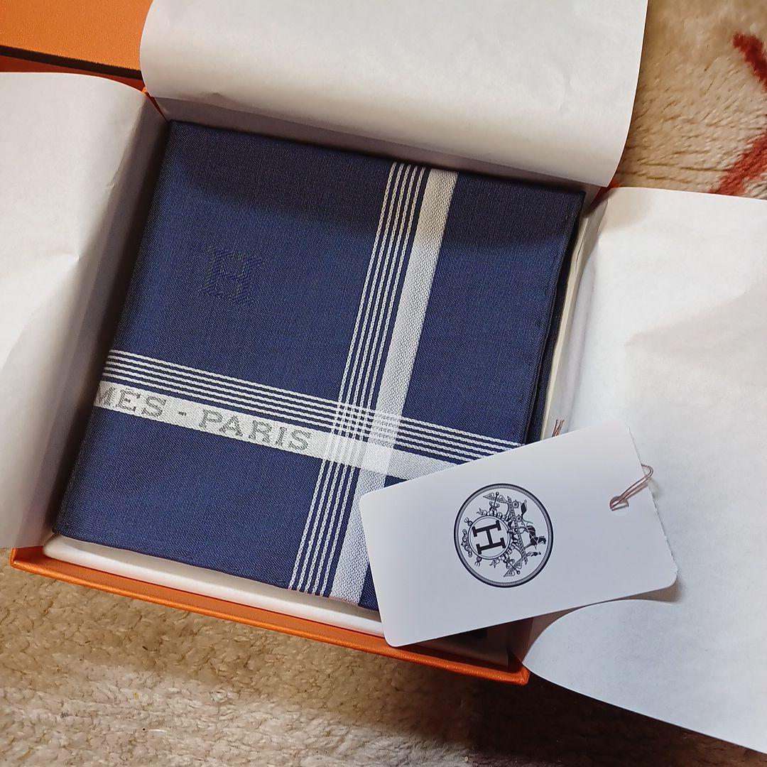 エルメス ネイビー ストライプ ハンカチ