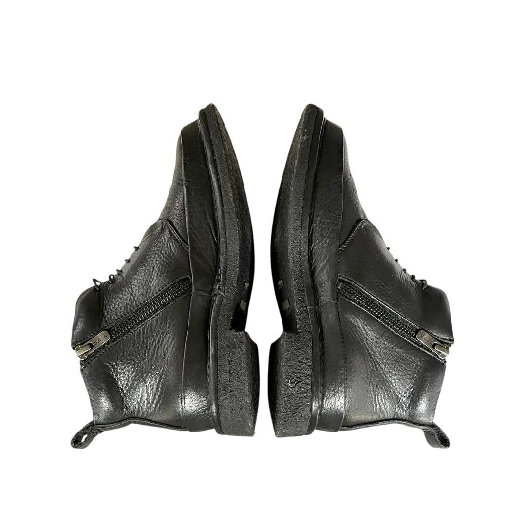 【極美品】◾️サヤ◾️ショートブーツ◾️レースアップ◾️サイドジップ◾️レザー◾️ブラック