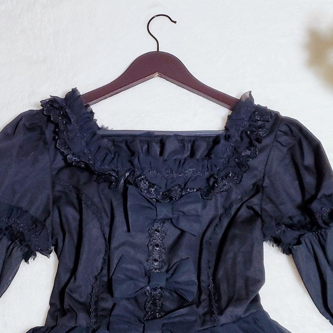 ボディライン フリル ワンピース ゴスロリ ロリータ 2way ブラック　2L