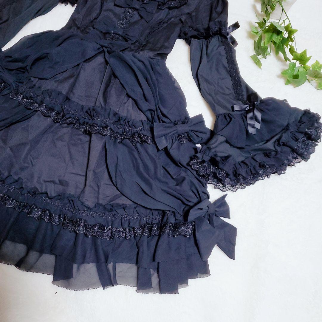 ボディライン フリル ワンピース ゴスロリ ロリータ 2way ブラック　2L