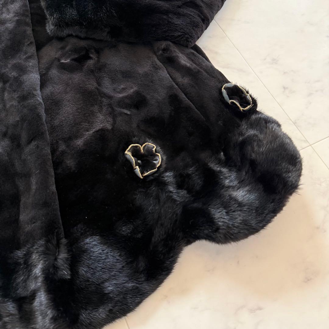 コペンハーゲン エンバ 花モチーフ スカラップ ブラックミンク 毛皮ファーコート