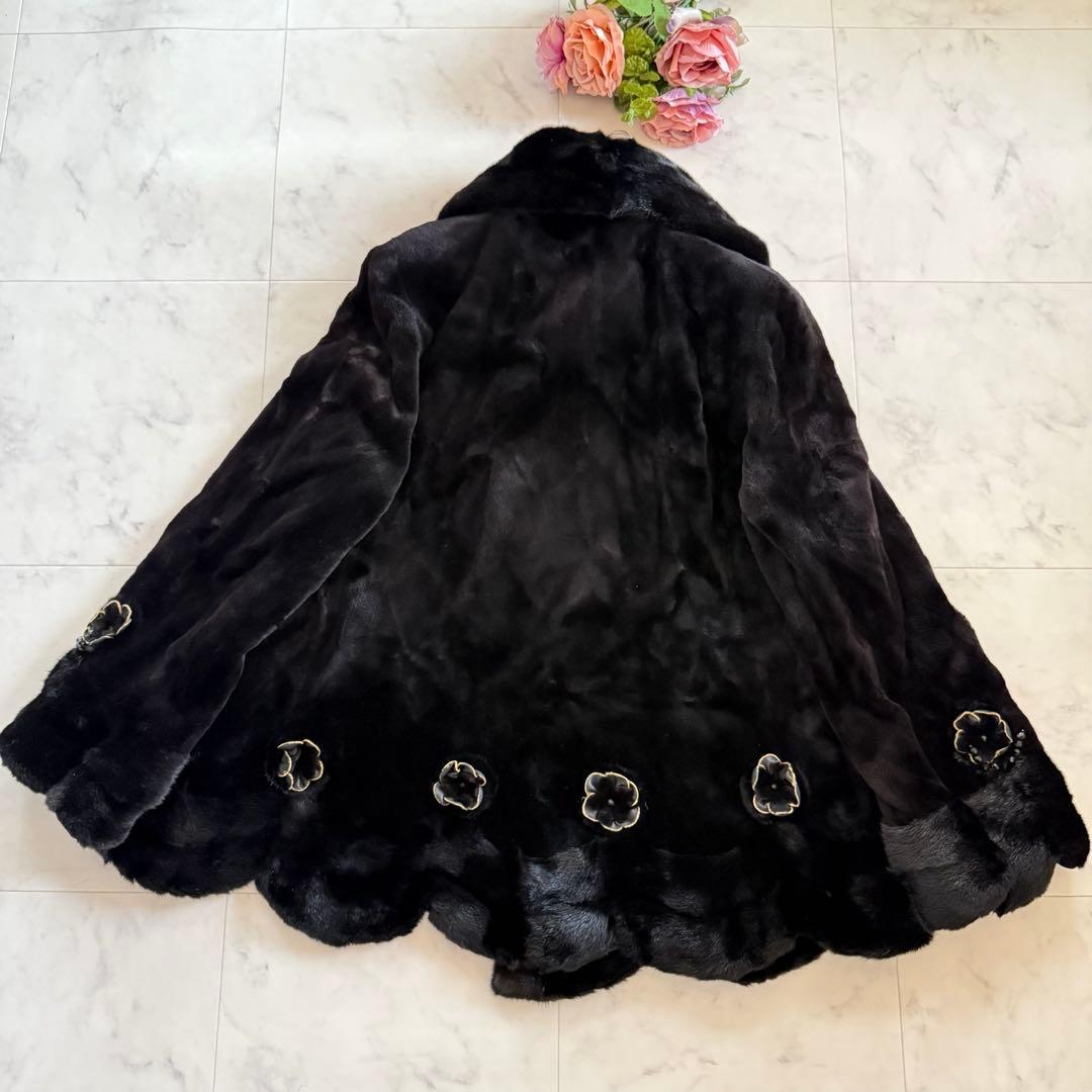 コペンハーゲン エンバ 花モチーフ スカラップ ブラックミンク 毛皮ファーコート