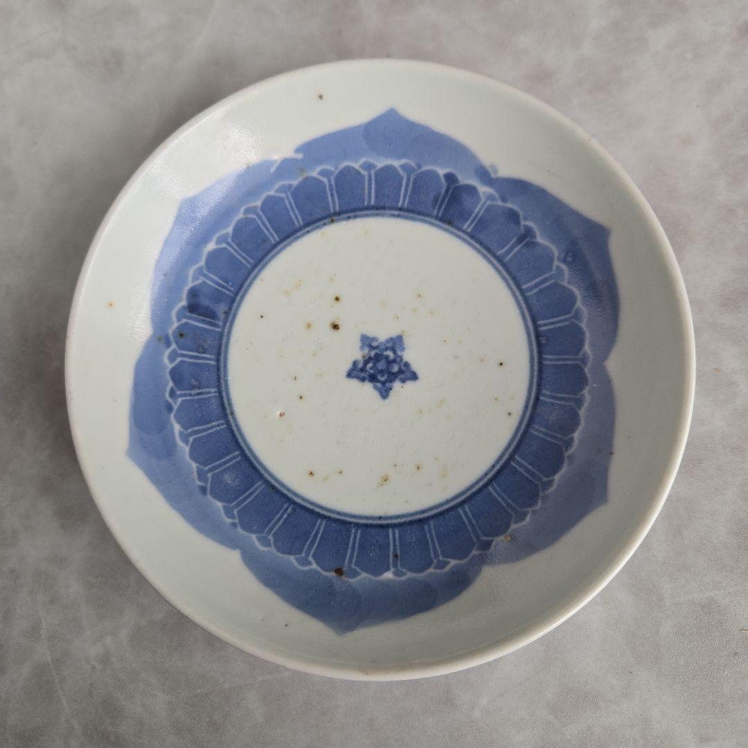 古伊万里　染付　深皿　膾皿　江戸時代　金直し　金継ぎ　骨董　五弁花　薄瑠璃