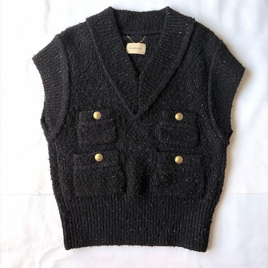 Curensology カレンソロジー ツイーディヤーン ニットベスト ブラック
