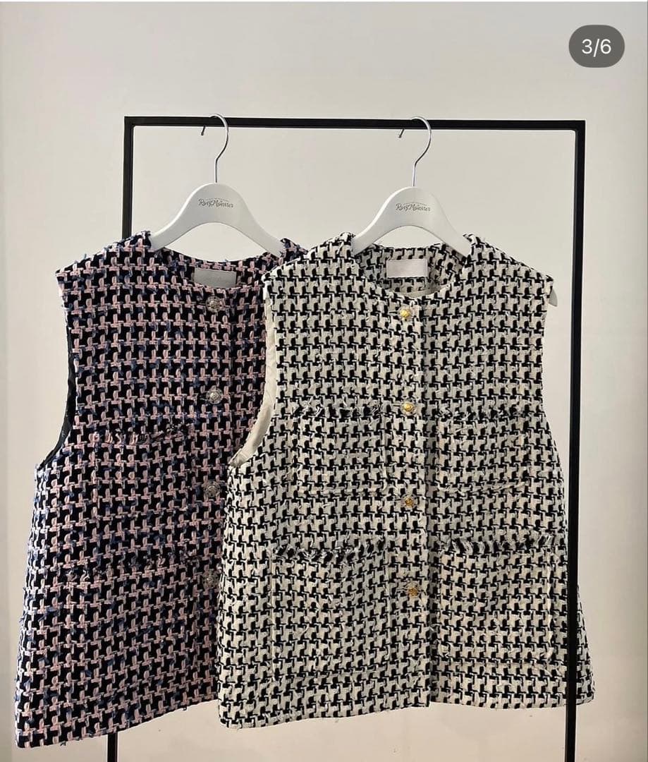 rosymonsterツイードジレ(白黒)