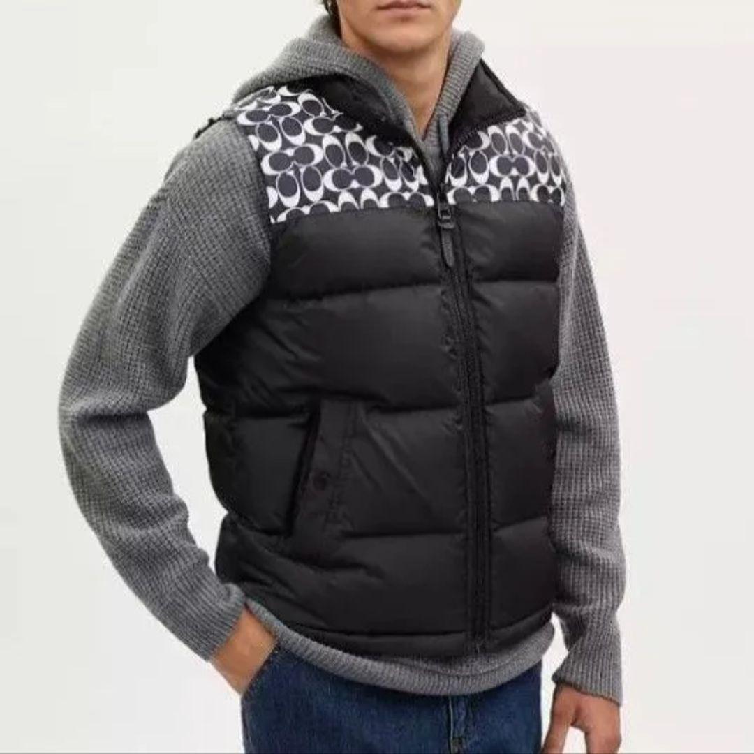 【極美品】COACH コーチ シグネチャー ダウンベスト XL 黒 メンズ