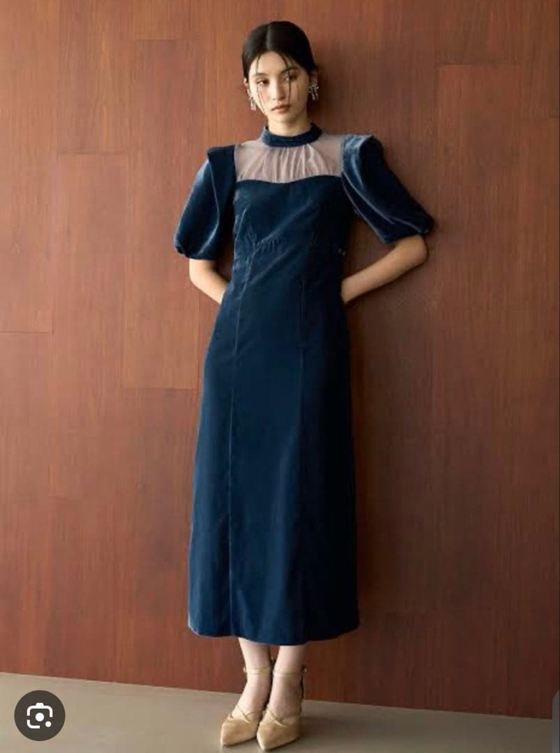 【お値下げ中】LILY BROWN シアーネックベロアドレス　0サイズ