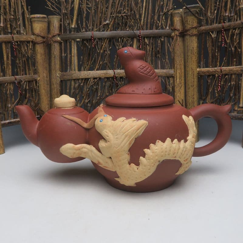 龍鳳紫砂壺  中国宜興  紫泥急須・茶壺・茶道具