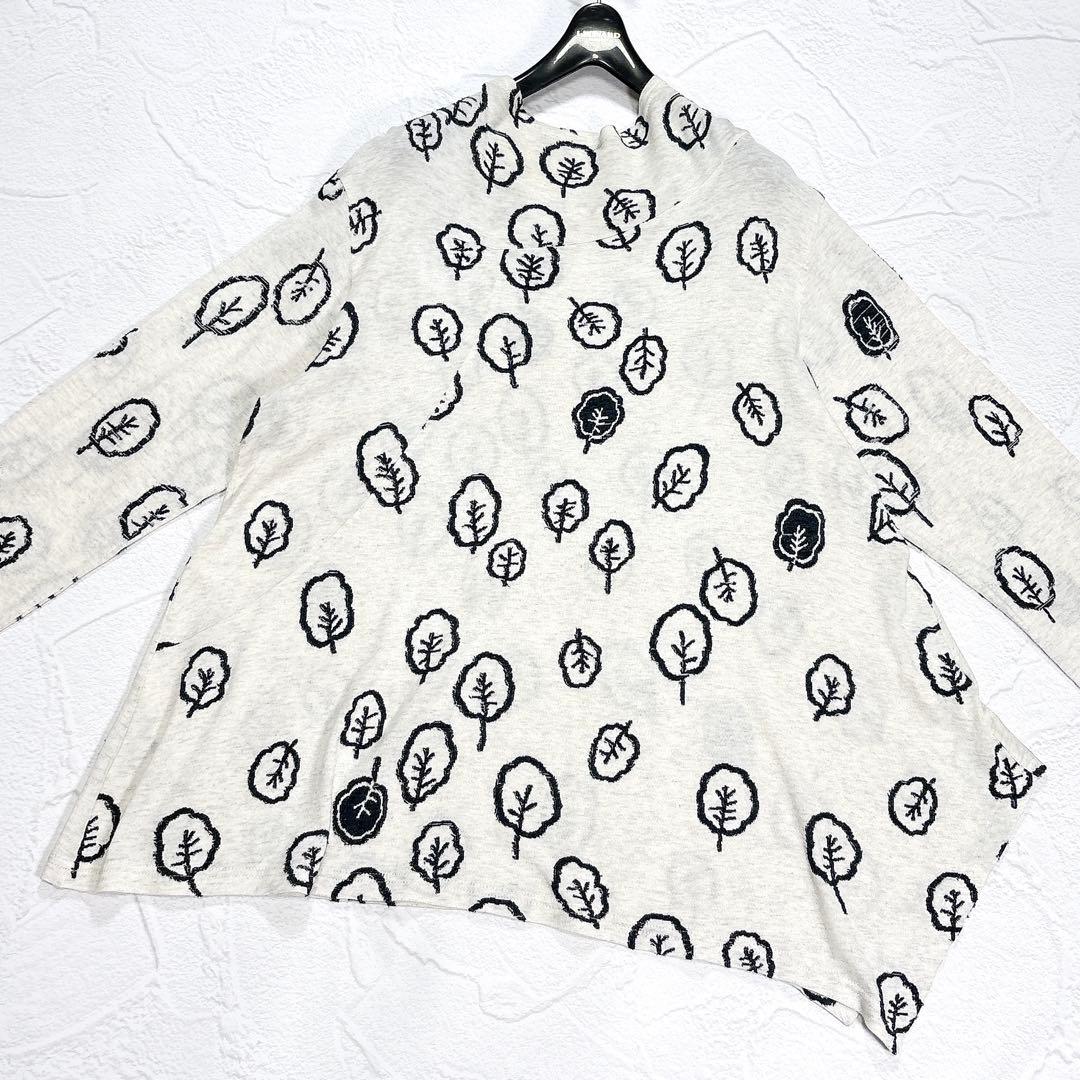 慈雨　センソユニコ　チュニック　カットソー　ハイネック　変形　総柄　木の葉柄