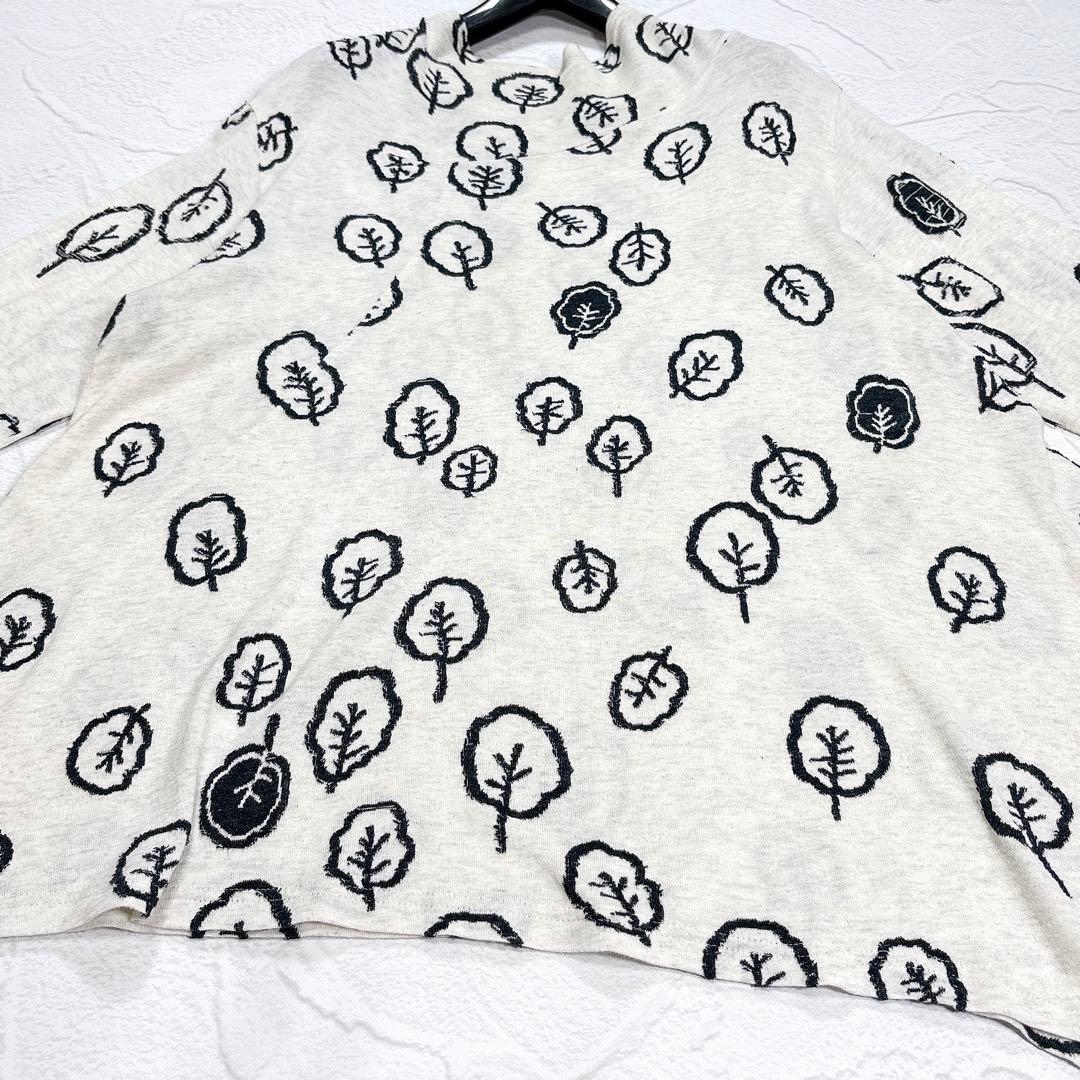 慈雨　センソユニコ　チュニック　カットソー　ハイネック　変形　総柄　木の葉柄