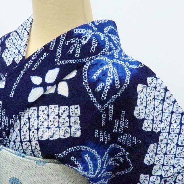 Y3389◆美品 有松鳴海絞り 居敷当て付 手縫い 高級浴衣 洗える夏着物