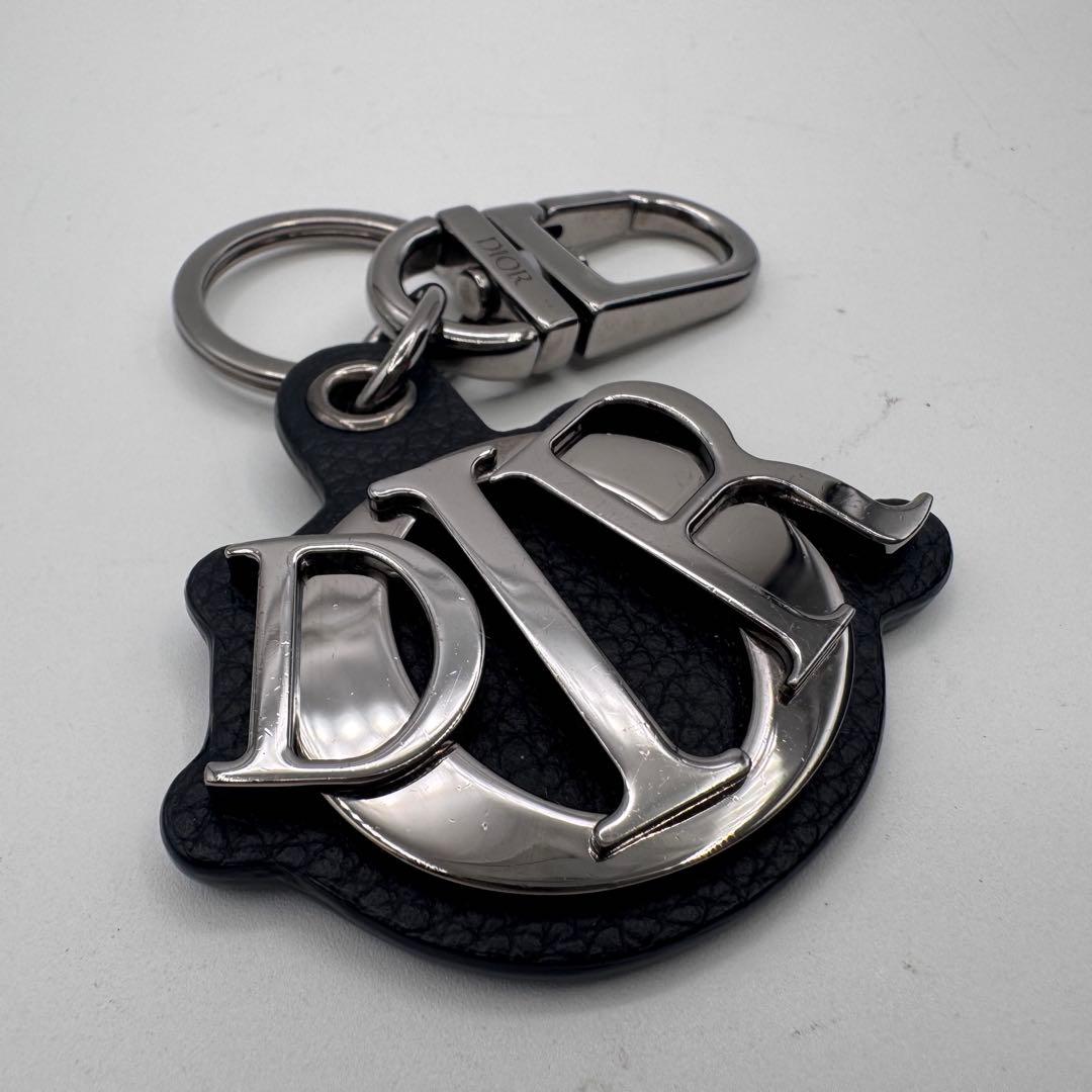 希少 Dior ディオール ロゴ キーリング チャーム 黒 シルバー
